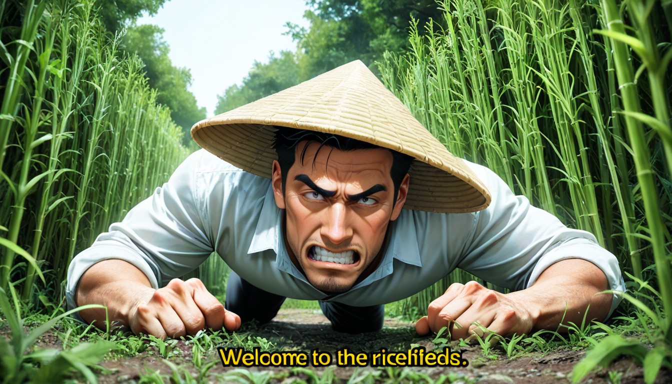 Welcome To The Rice Fields Motherfucker, Meme Aesthetic, Head Turned Toward The Viewer AI Gay Porn