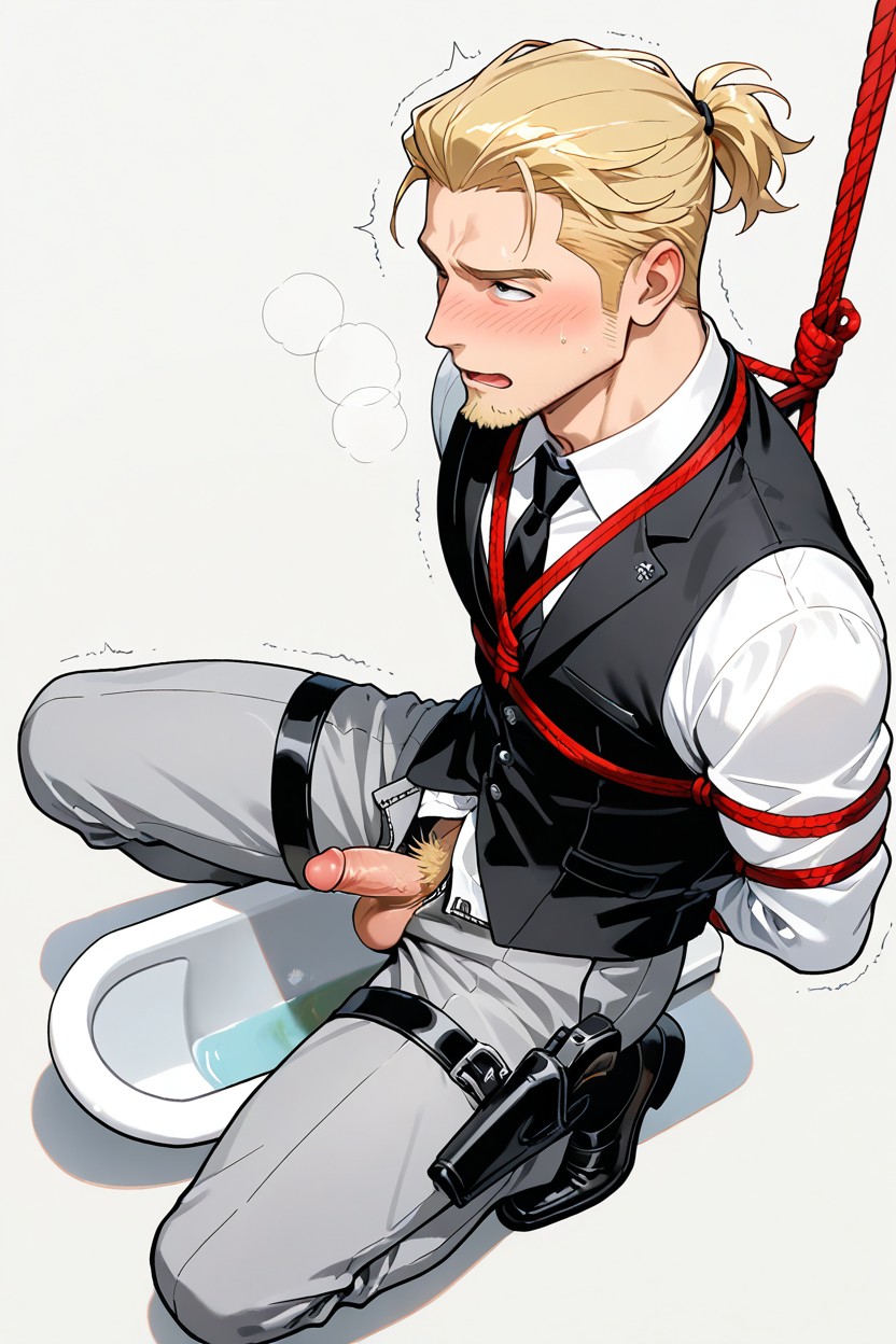 Gun Holster Harness On Thigh, Wearing White Button Up Shirt, Urinating Urine Porno gay IA