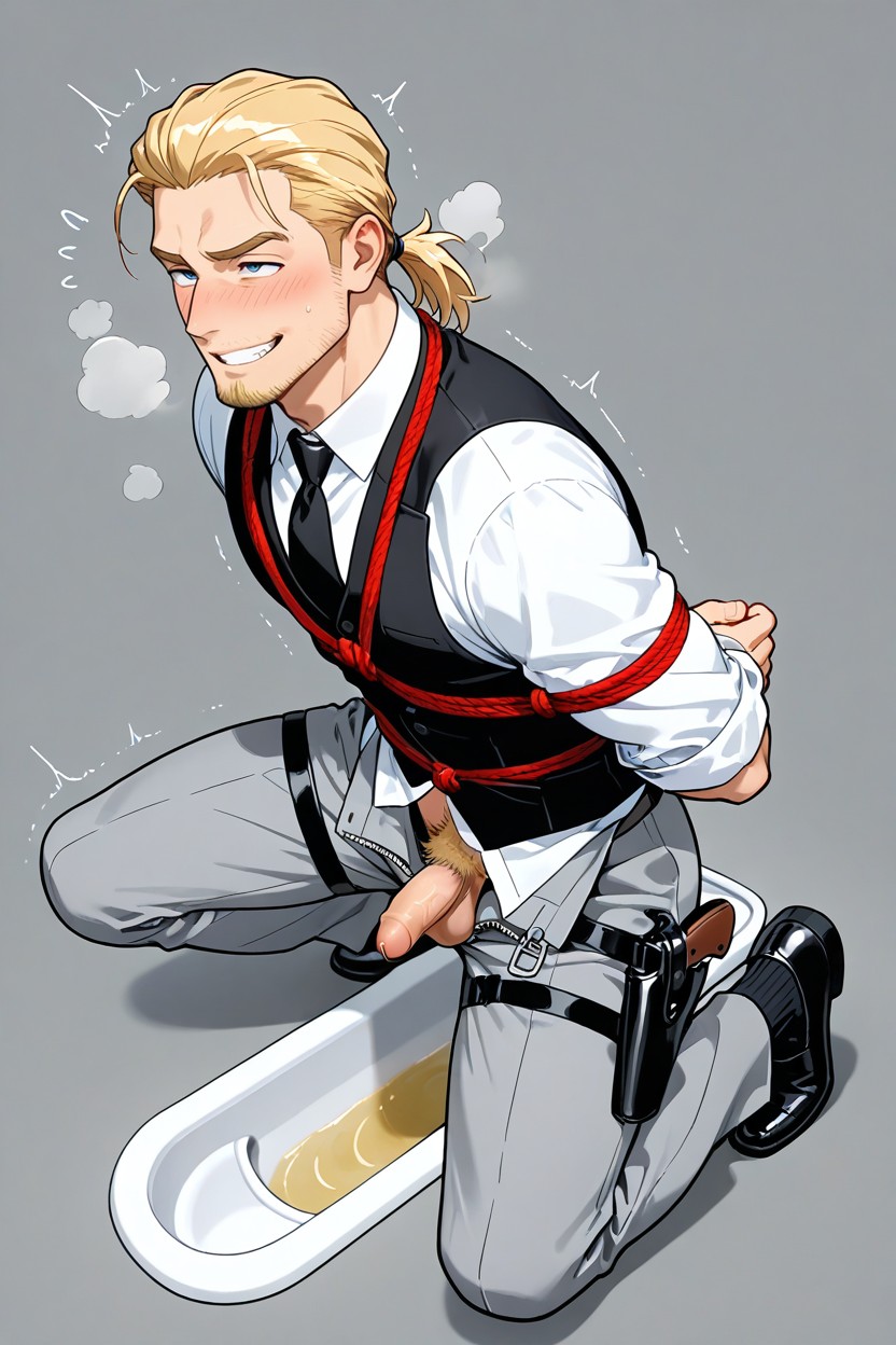 Small, Masculine Jawline, Japanese Style Squat Toilet AI Gay Porn