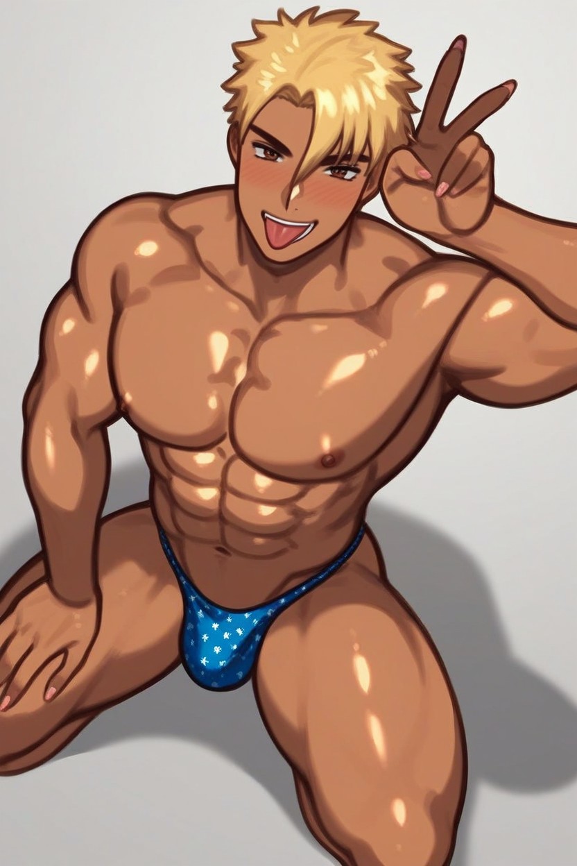 Oiled Skin, Abs, Tongue Out AI Gay Porn