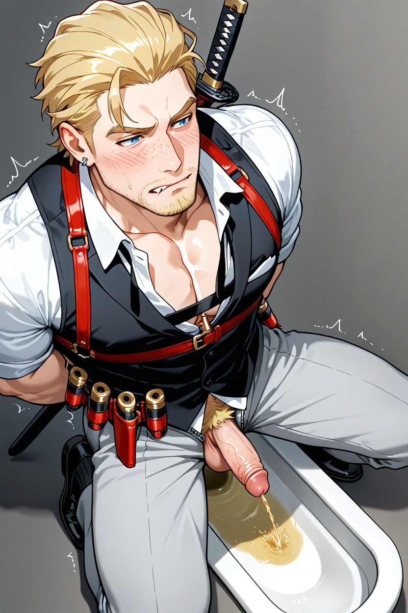 Blonde Pubic Hair, Suspended By Rope From Above, Urinating Urine AI Gay Porn