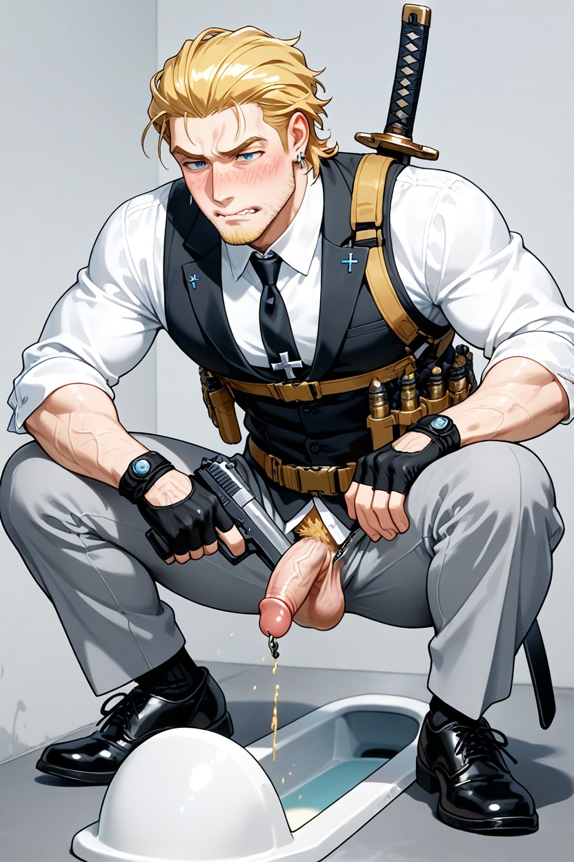 Big Stream Of Piss, Kneeling With Legs Spread Apart, Wearing White Button Up Shirt Porno gay IA