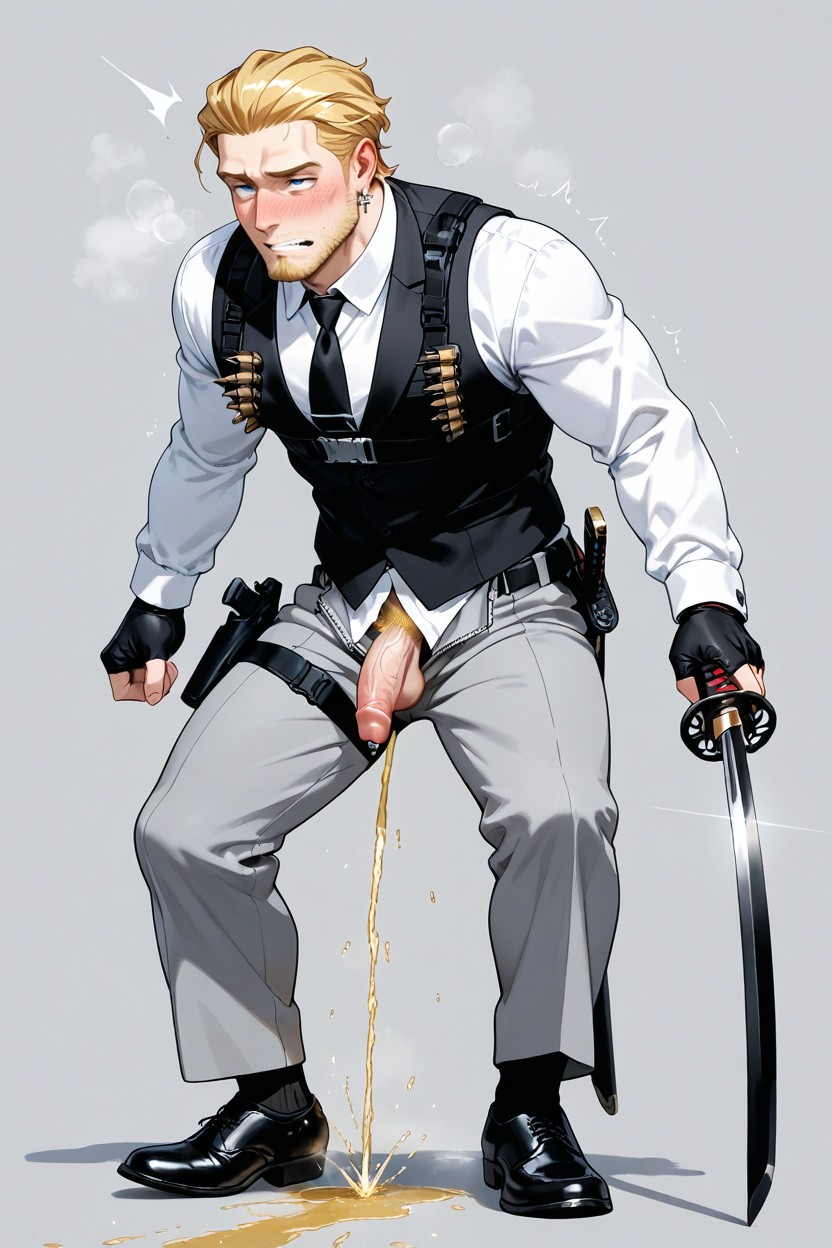 Rolling Eyes, Slicked Back Side Fade Hairstyle, Foot Tall Man AI Gay Porn