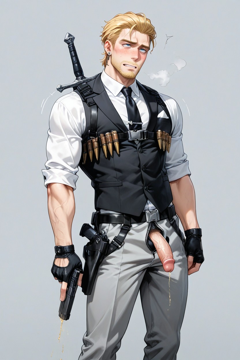 Pale Skin, Holding Handgun, Foot Tall Man AI Gay Porn
