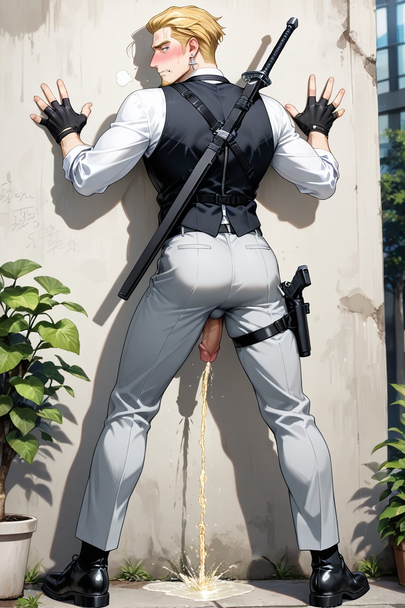 Black Boots, Relieved Expression, Wearing White Button Up Shirt KI Schwulenporno