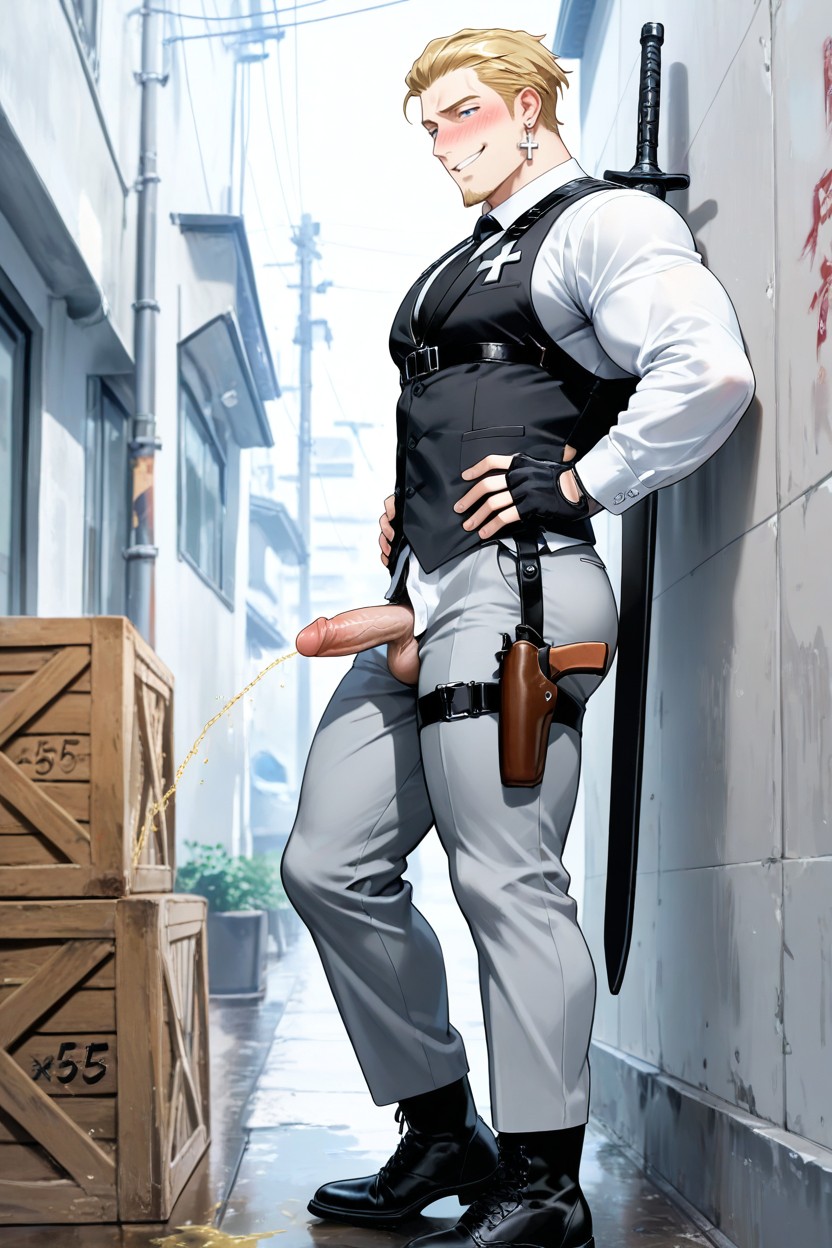 Black Nylon Smart Dress Socks, Solo, Hands Akimbo On Hips AI Gay Porn