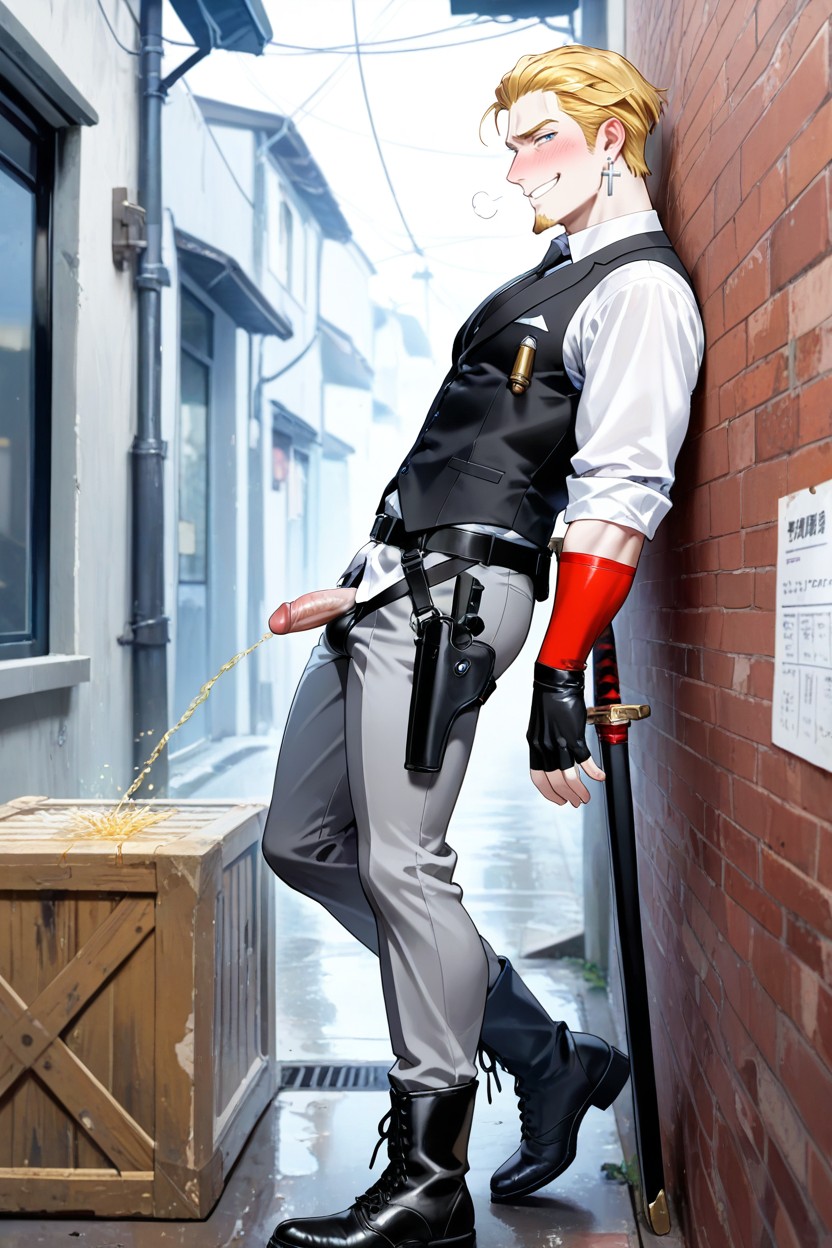 Relieved Expression, Side View, And Tight Grey Office Pants AI Gay Porn