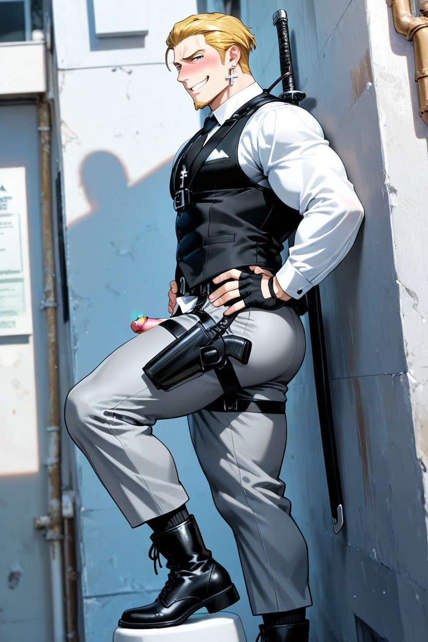 Skinny, Back Against The Wall, 1 Person AI Gay Porn