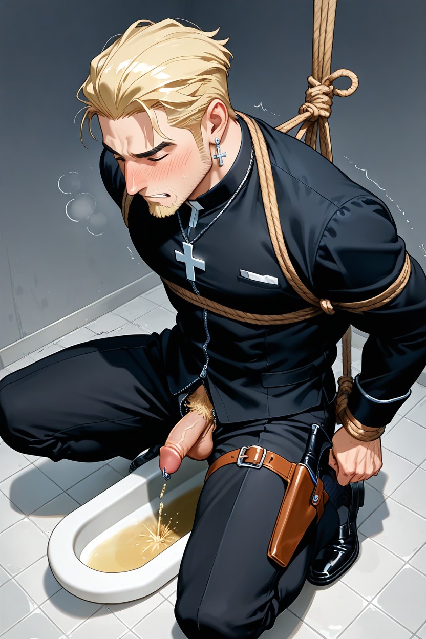 Black Nylon Smart Dress Socks, And Black Office Pants, Urinating AI Gay Porn