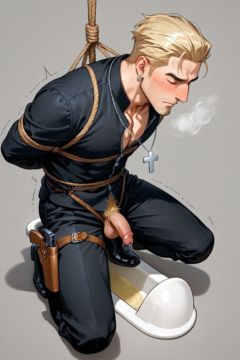 Muscular, Pissing Into Squat Toilet, Fit AI Gay Porn