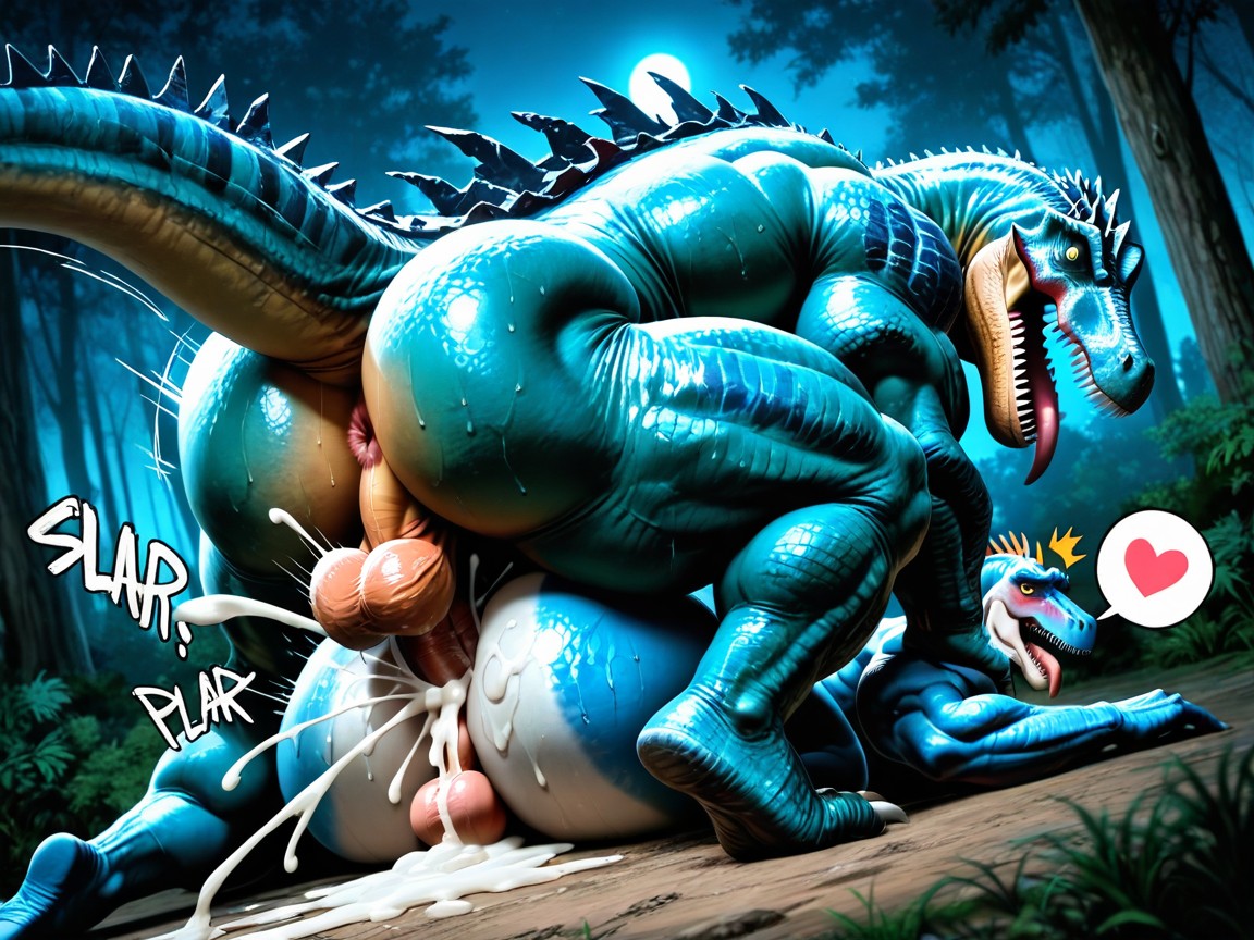 Spinosaurus Fucked By Tyrannosaurus, Very Thick Body, Huge Butt AI Gay Porn