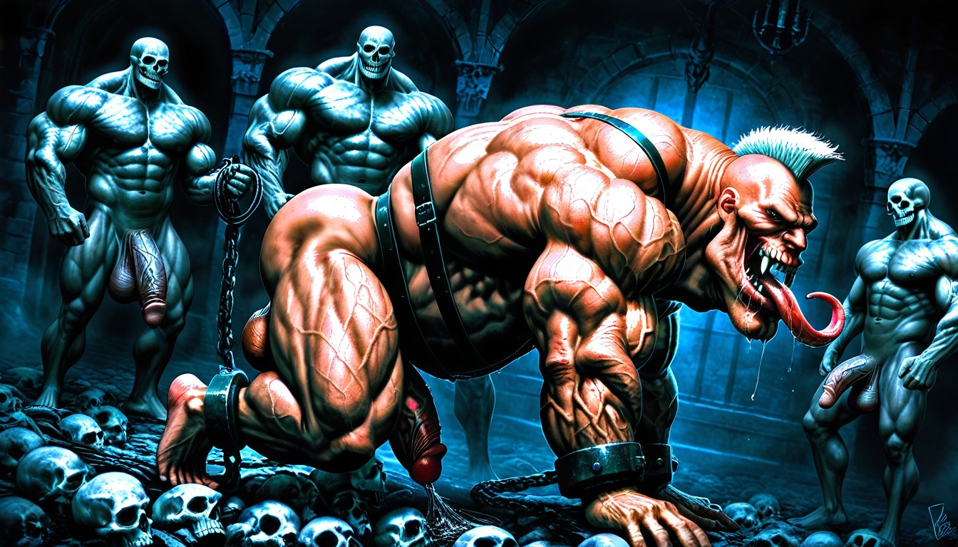 Exposed Muscle Thighs, Hyper Muscular Arms, Realistic Face Porno gay IA
