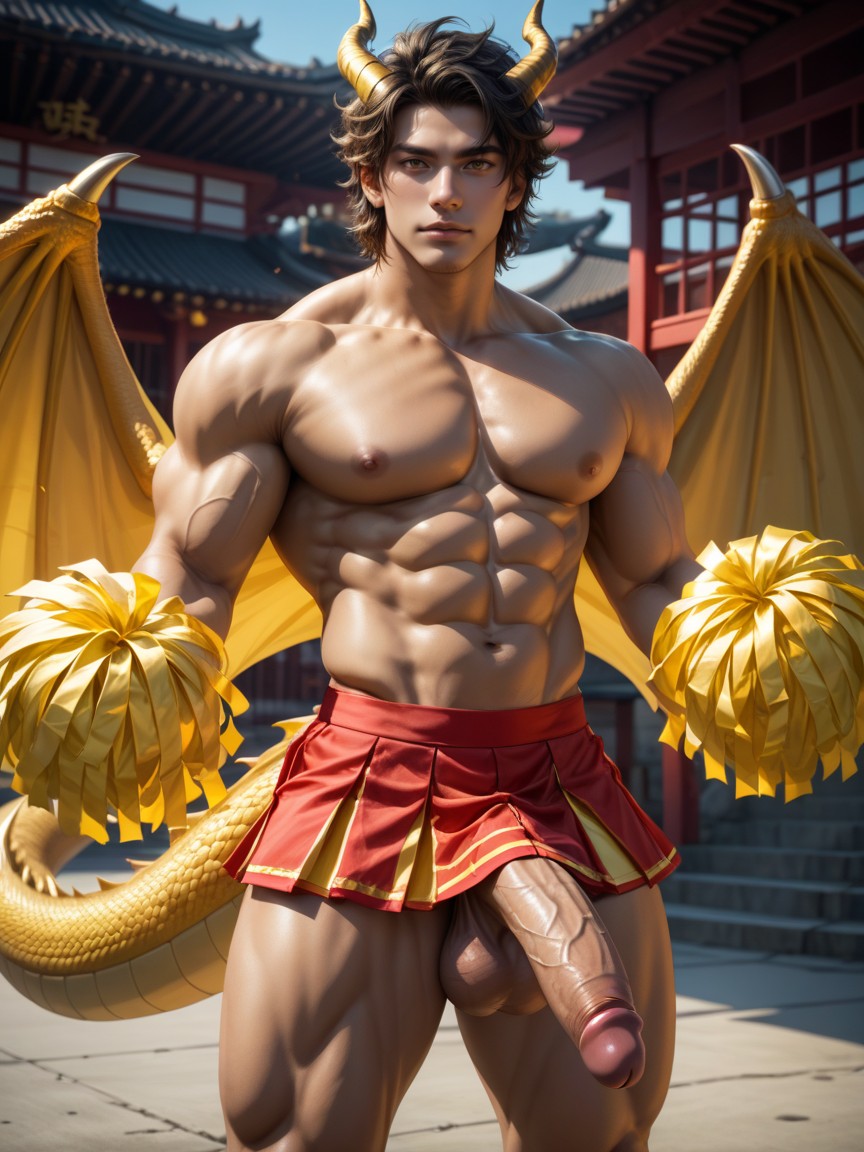 Dragon Horns, Thick Thighs, Solo AI Gay Porn