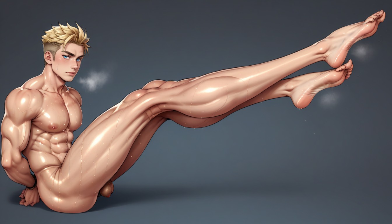 Bright Light Blue Eyes, Showing Off Foot Arches, Only Man AI Gay Porn