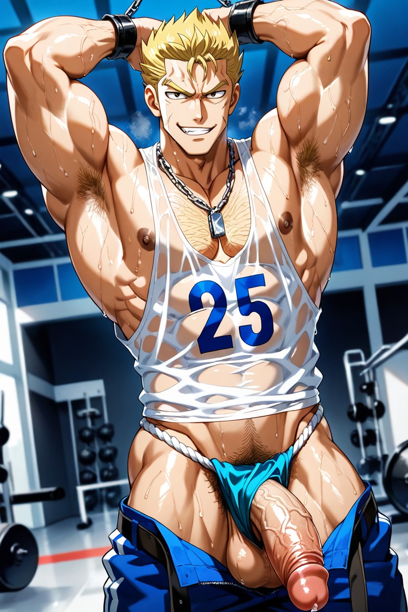 Flaunting His Penis, Hairy Armpits, Detailed Background AI Gay Porn