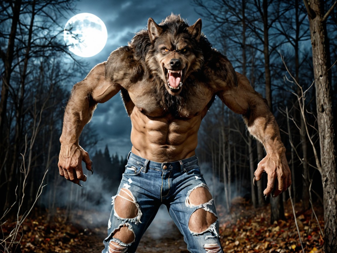Ultra Fine Photorealistic Detailed Brown Fur Covering The Werewolf’s Wolflike Body, Elongated Arms, Highly Detailed AI Gay Porn