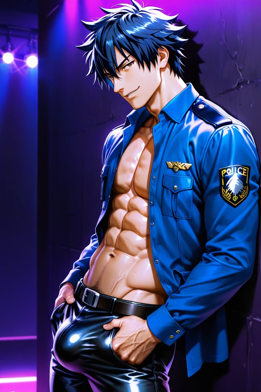Soft Deep Shadows, Fit Body, Soft Colorful Nightclub Spotlights Highlighting Hair AI Gay Porn