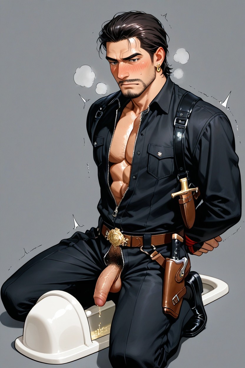 Knife Holster Strapped To Him, Foreskin, Black Beard Stubble Facial Hair And Black Goatee Porno gay IA