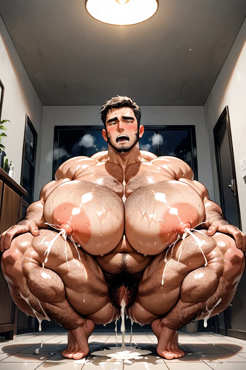 Huge Breasts, Squatting, Hairy Body AI Gay Porn