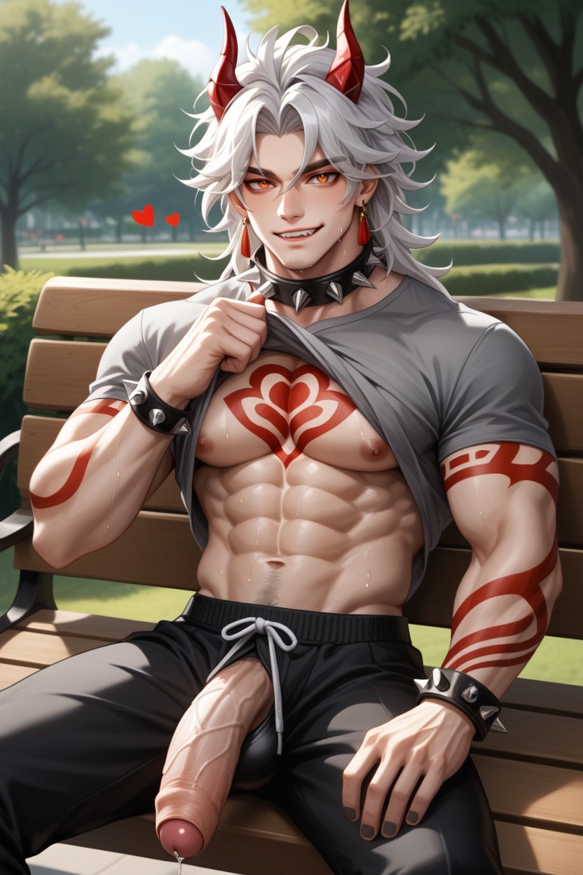 Muscular, Medium Long Messy Hair, Smug AI Gay Porn