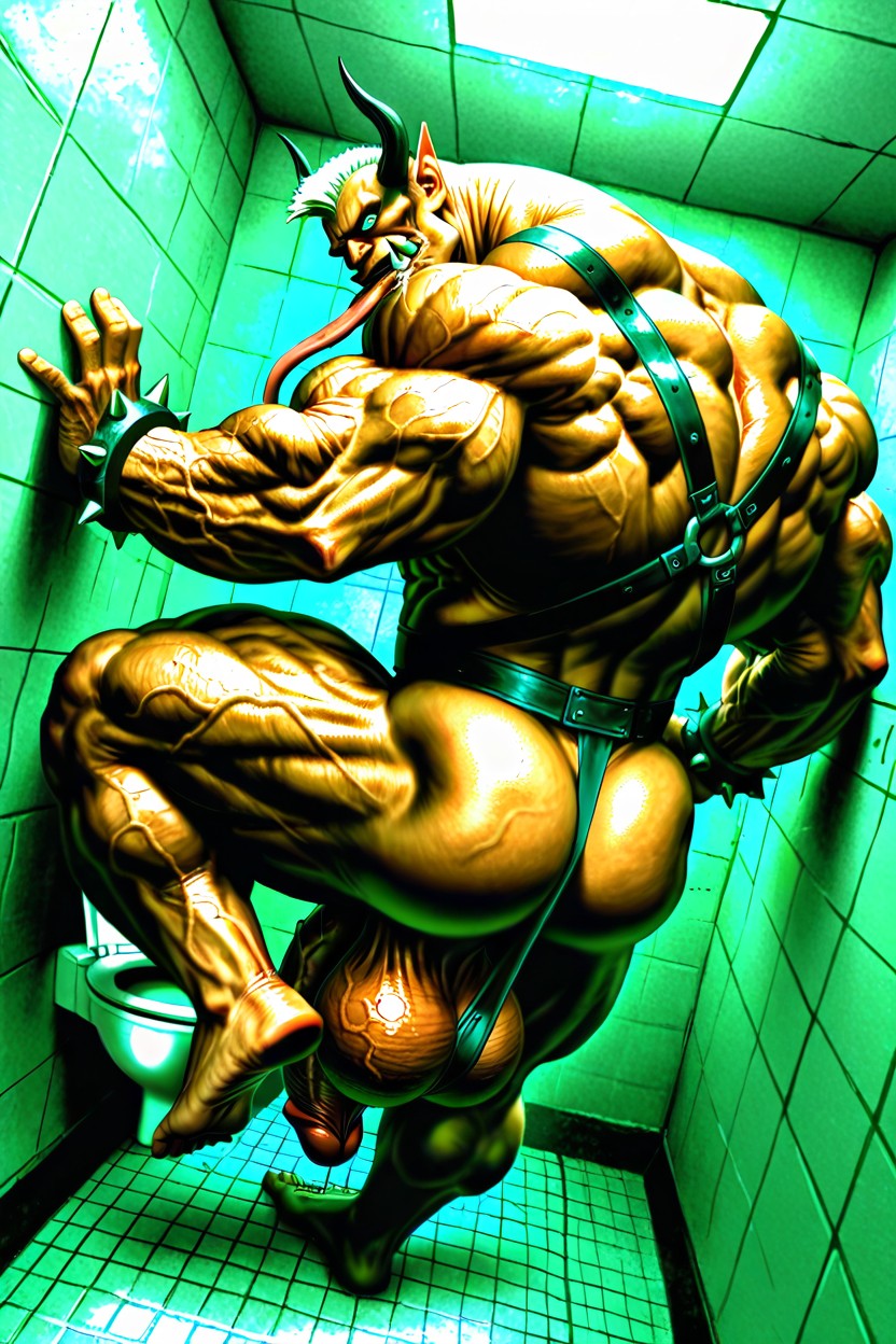 Mohawk, Hyper Wide Shoulders, Cabina De Baño Porno gay IA