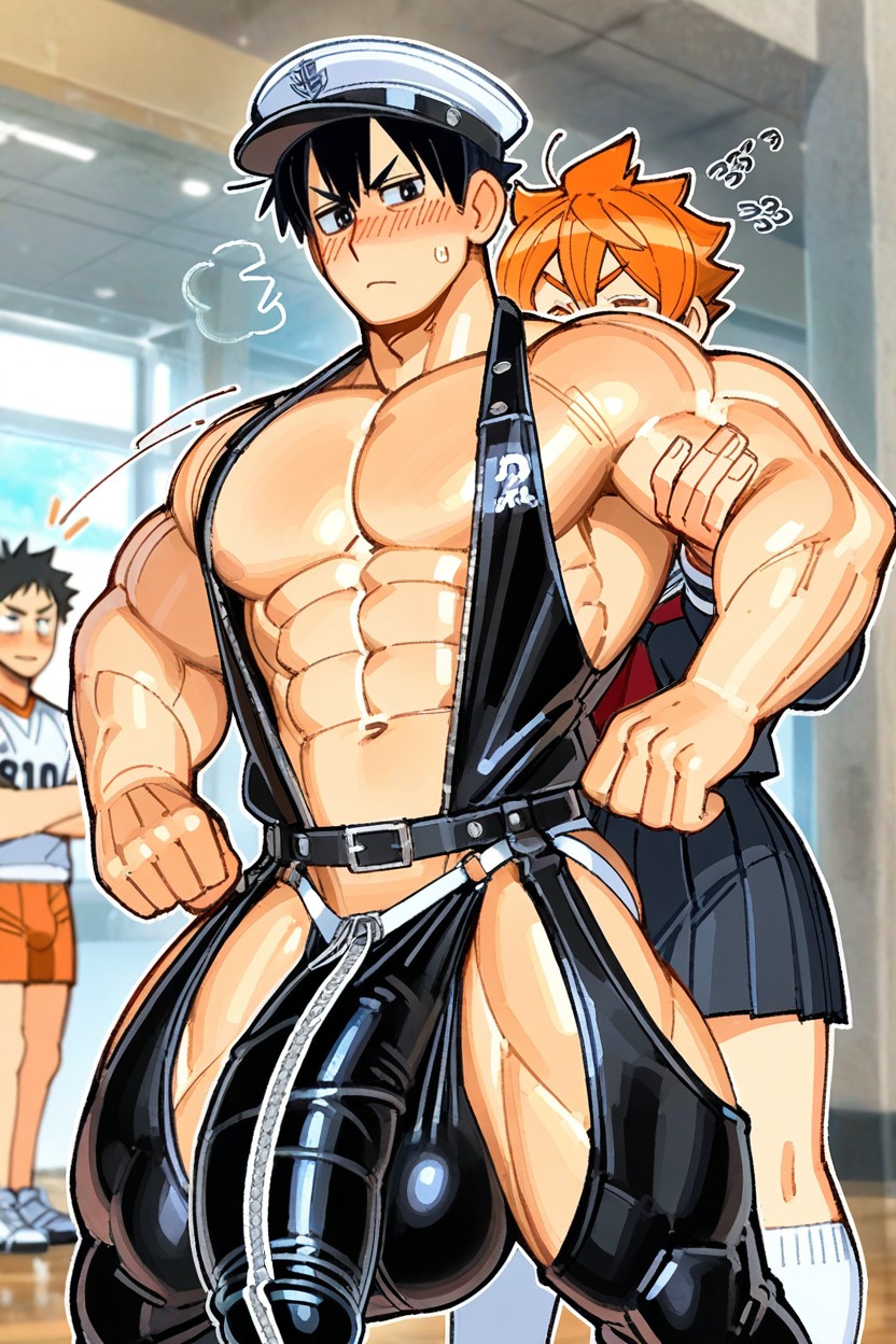 음경 돌출, Yaoi, Hinata Wears Modest White Sailor Costume With White Jockstrap 게이 AI 야짤
