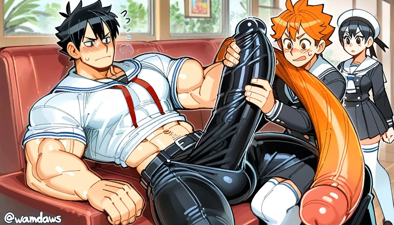 Masculine, Tobio Kageyama Black Hair Guy From Haikyuu, Músculos Sobredimensionados Porno gay IA