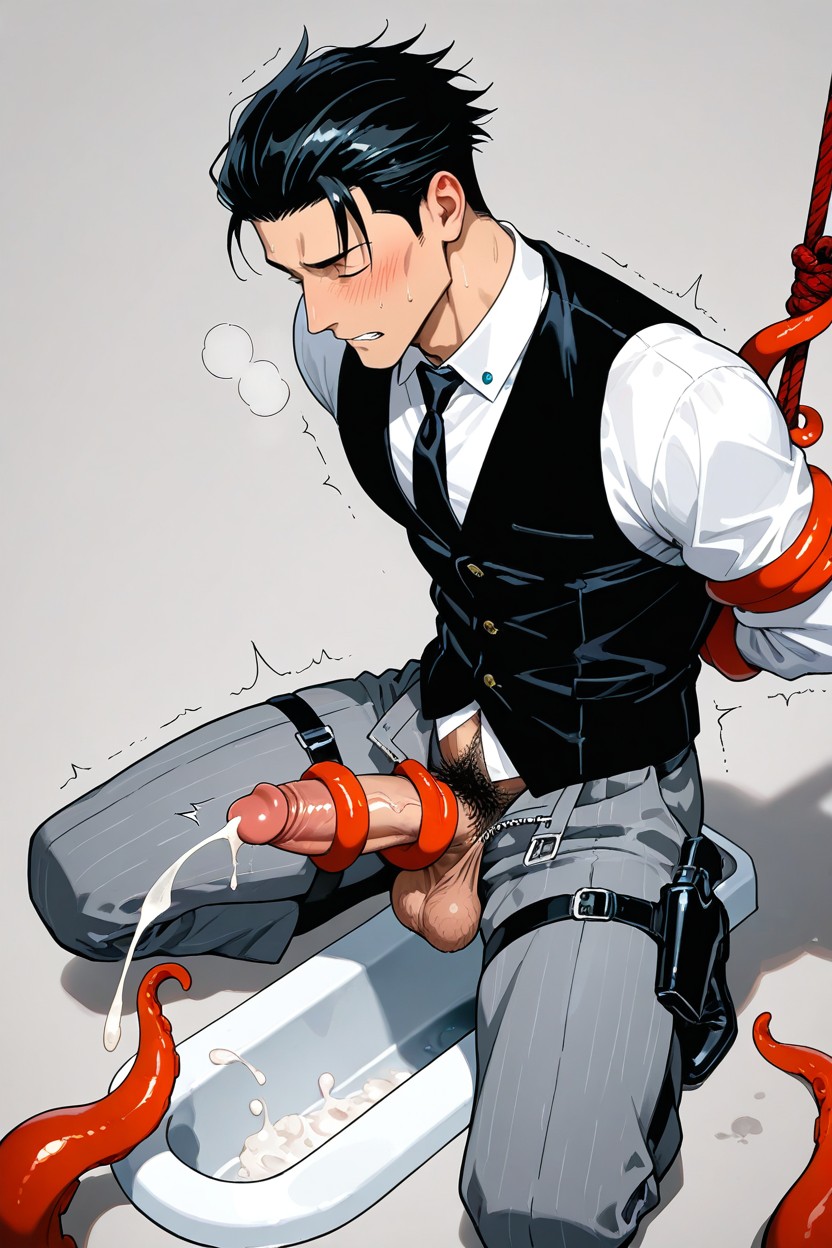 Octopus Wrapped Around Thighs, Embarrassed, And Grey Office Pants AI Gay Porn