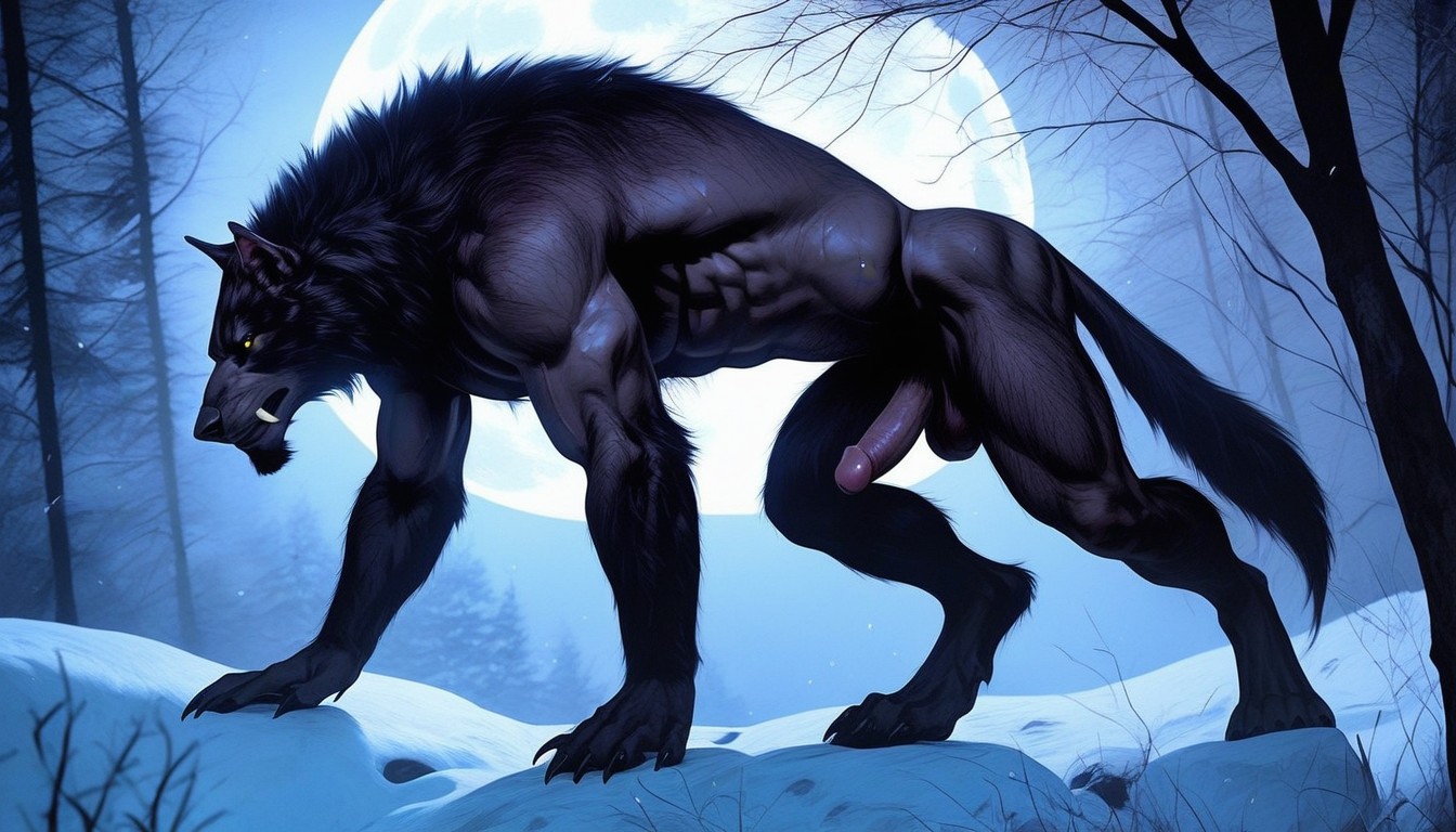 The Werewolf’s Yellow Eyes Are Wide Open With Excitement, A Hairy Wolflike Werewolf, 18+ AI Gay Porn