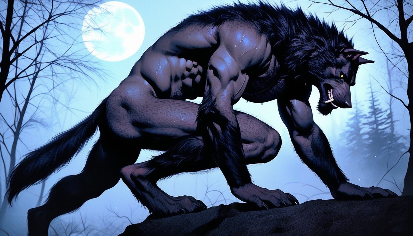 The Werewolf Is Wearing Ripped Brown, Waist Shot, The Werewolf’s Form On Full Display AI Gay Porn
