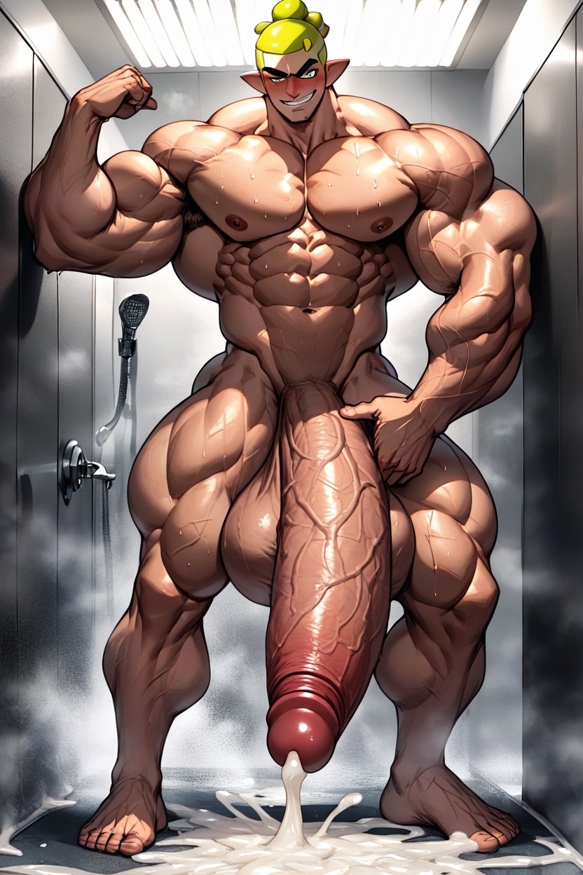 Holding Cock, Macro, Gym Shower AI Gay Porn