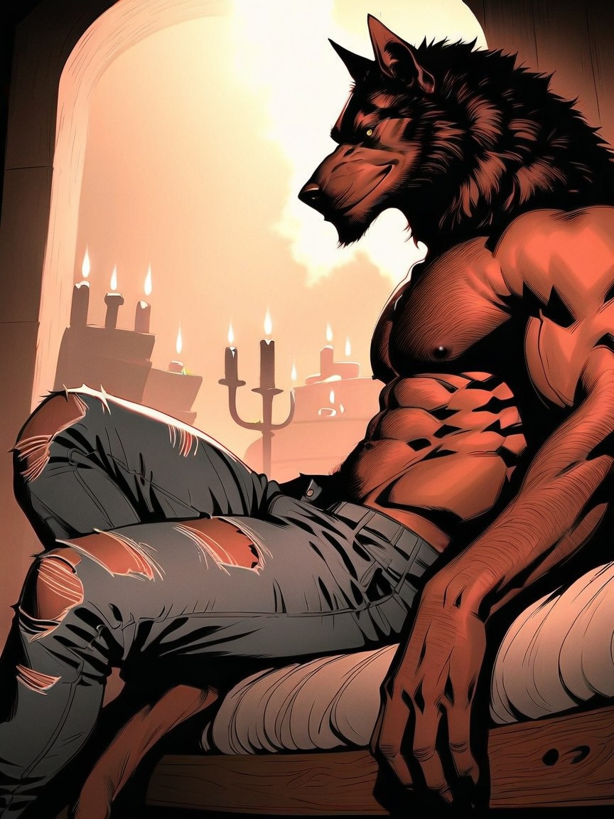 Werewolf Is Smiling Seductively At The Viewer, Heavy Fog In The Air, Detailed Skin Texture AI Gay Porn