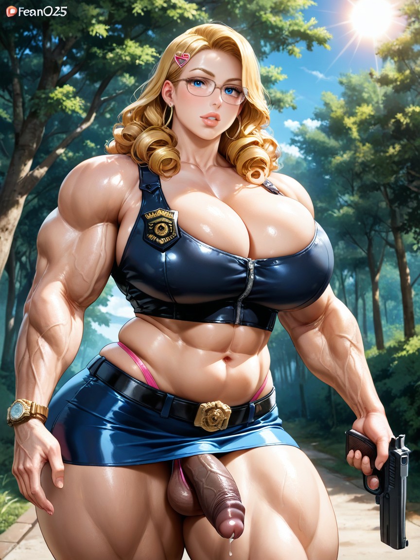 Big Muscles, 하이퍼 하체 무거운, Female Police Officer 게이 AI 야짤