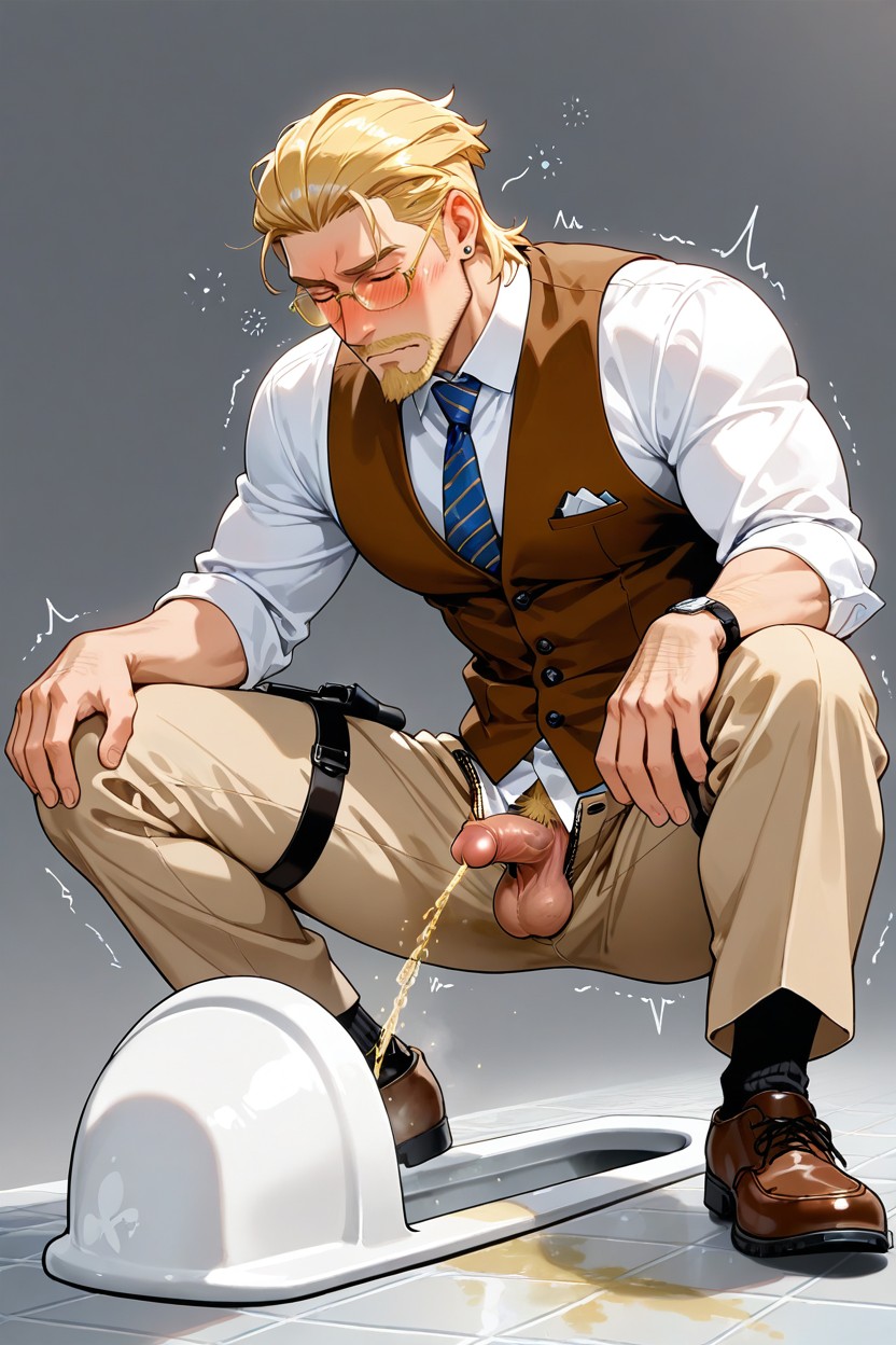Gold Eyeglasses, Urinating Urine, Foot Tall Goth Motorcycle Biker AI Gay Porn