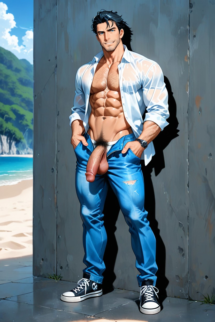 Fit, 25+, Black Hair AI Gay Porn