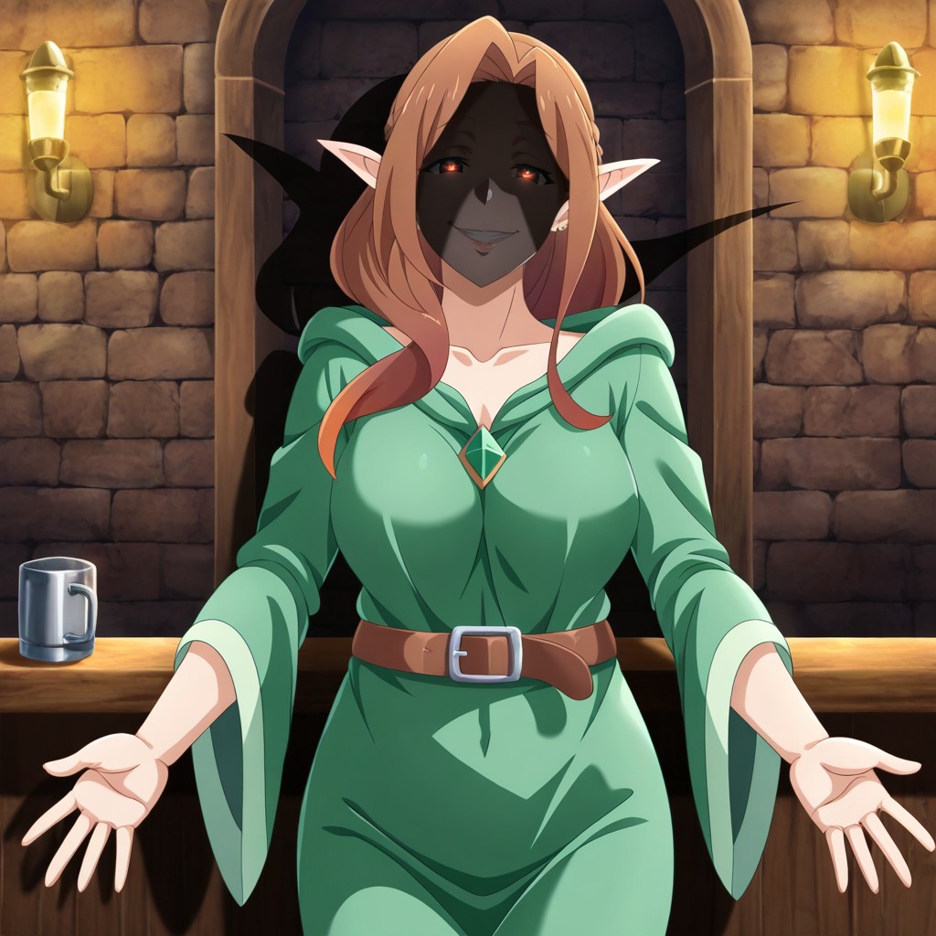 Female Elf Mage, Smiling, Konosuba Art Style AI Gay Porn