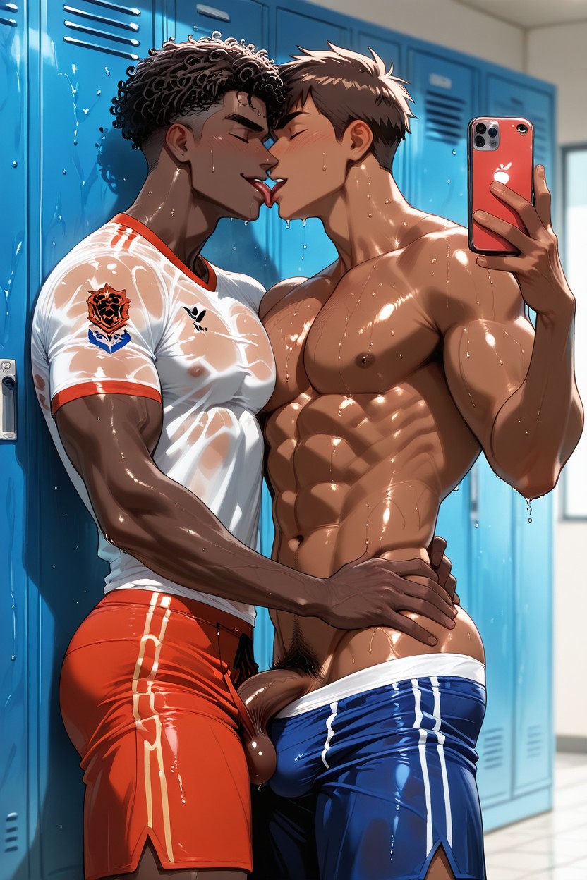 Sagging Balls, Licking, African Man Has Afro Curly Hair AI Gay Porn
