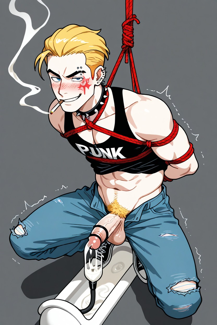 Blushing, Masculine Face, Hogtie AI Gay Porn