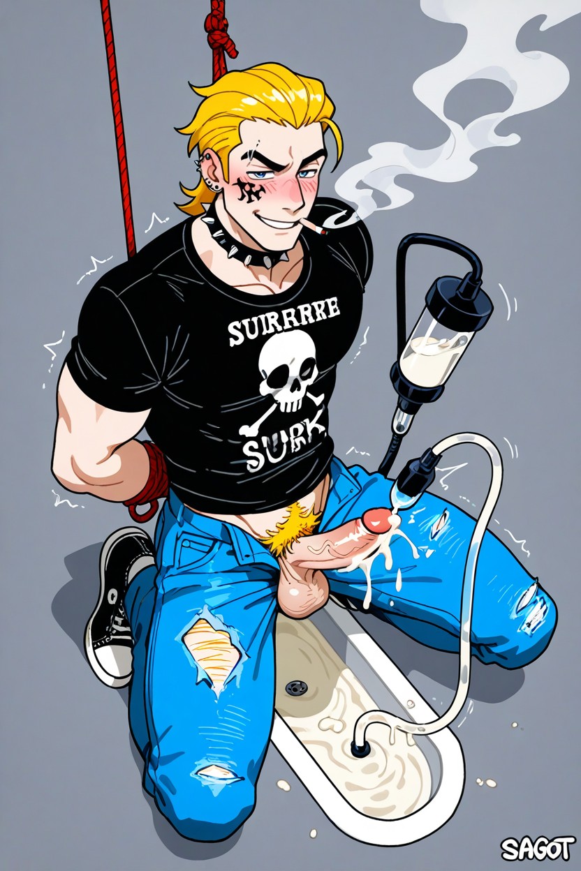 Gray Background, Solo, Penis Pump Strapped To His Penis KI Schwulenporno