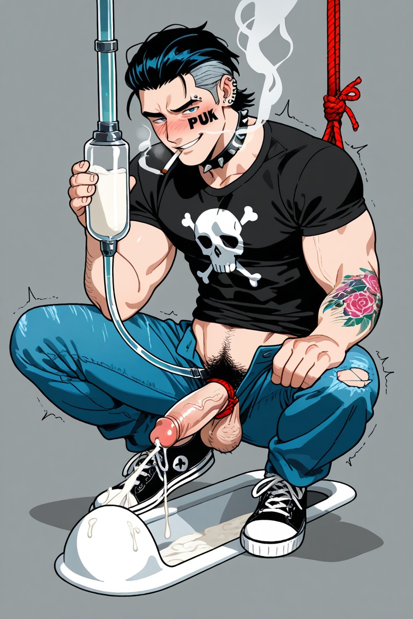 Blushing, Black And White Converse Shoes, Slicked Back Mullet Haircut AI Gay Porn