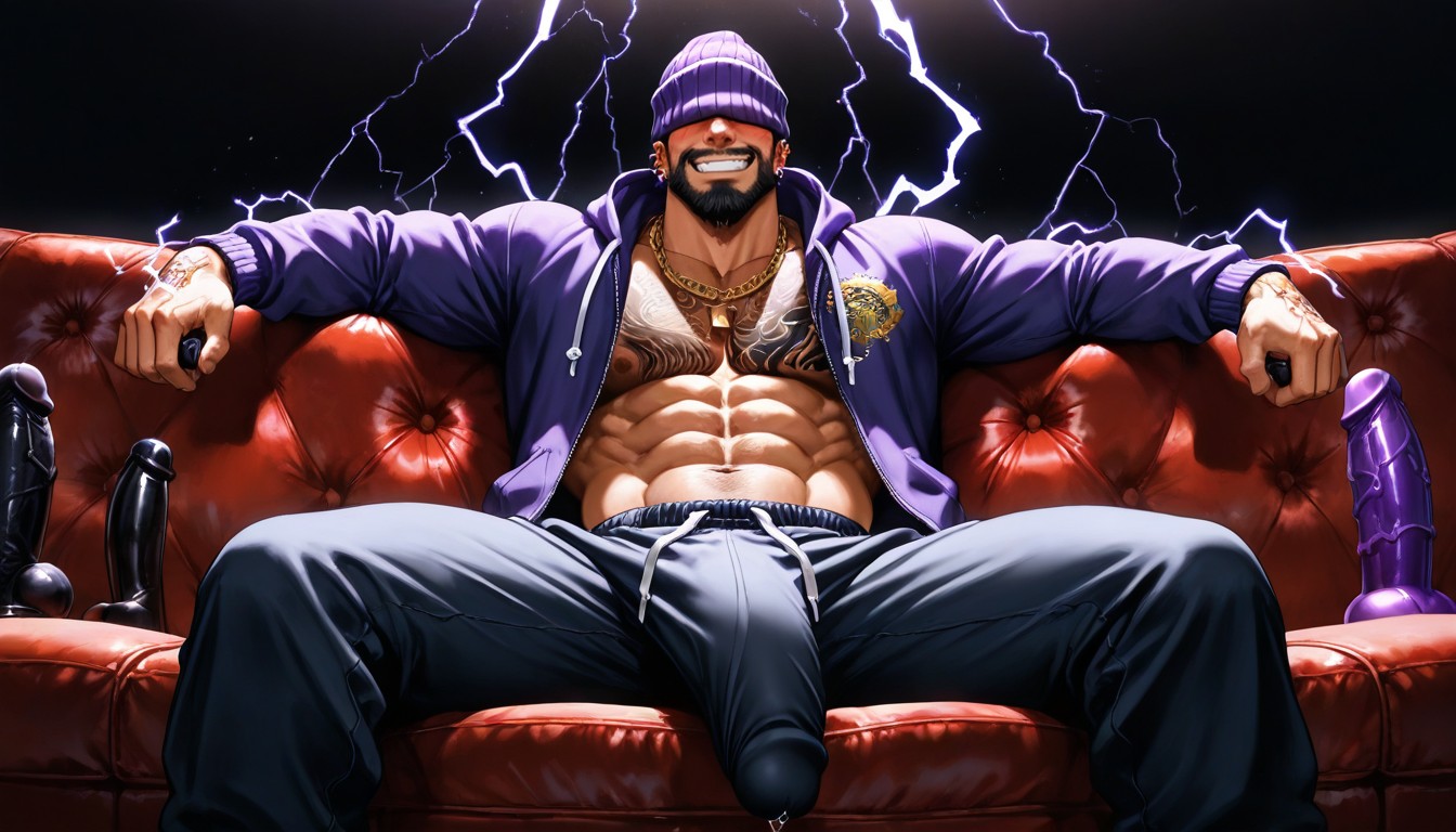 Tattoos On Neck, Hair Covering Eyes, Solo Male AI Gay Porn
