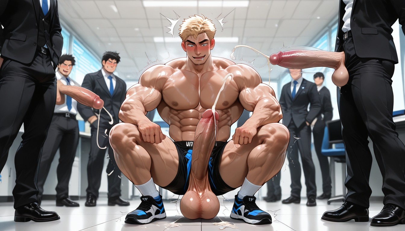Looking At His Own Penis, Cock Bigger Than Body, Hyper Muscular Body AI Gay Porn
