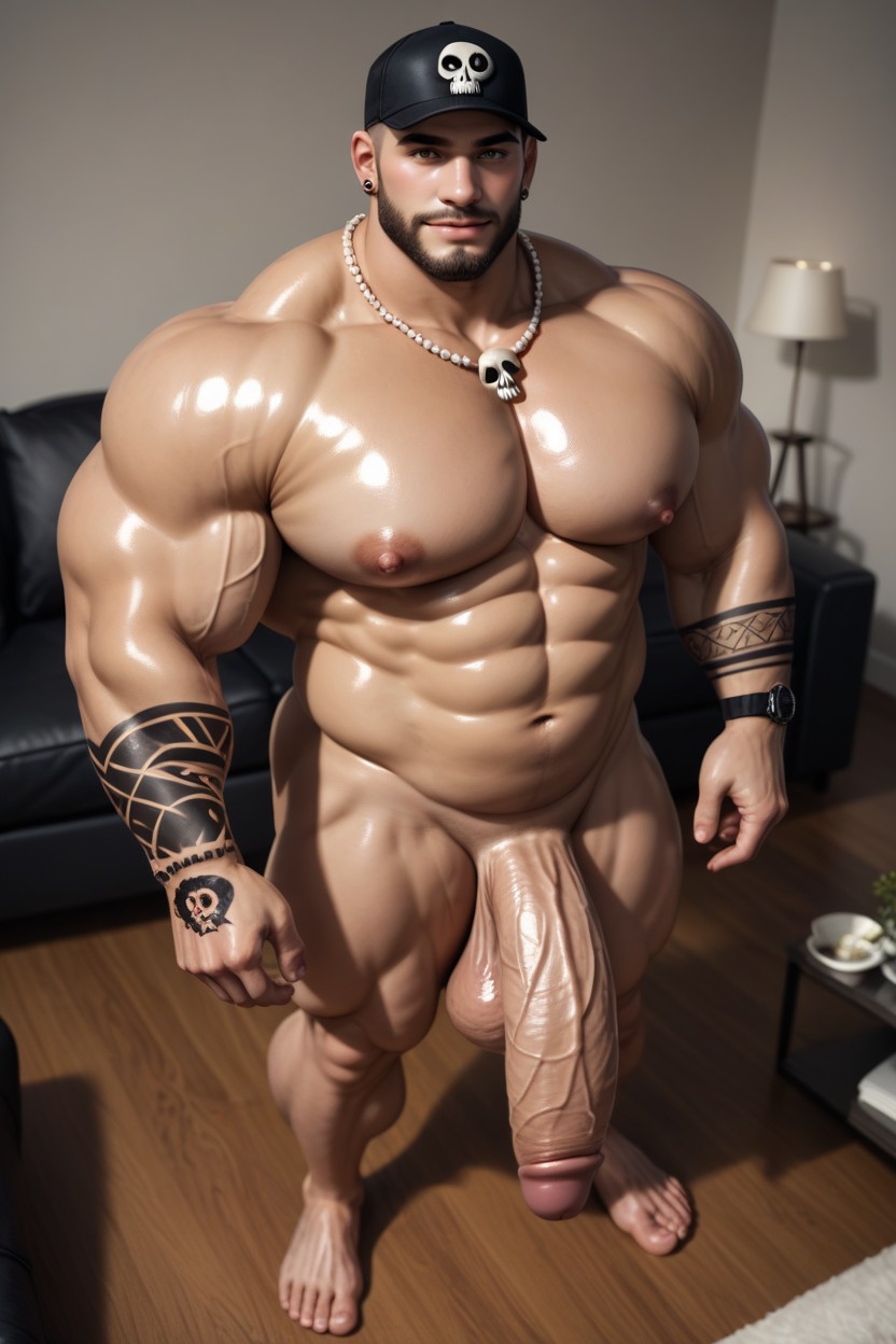 Massive Penis, Bare Feet, Black Cap With Skull On It AI Gay Porn