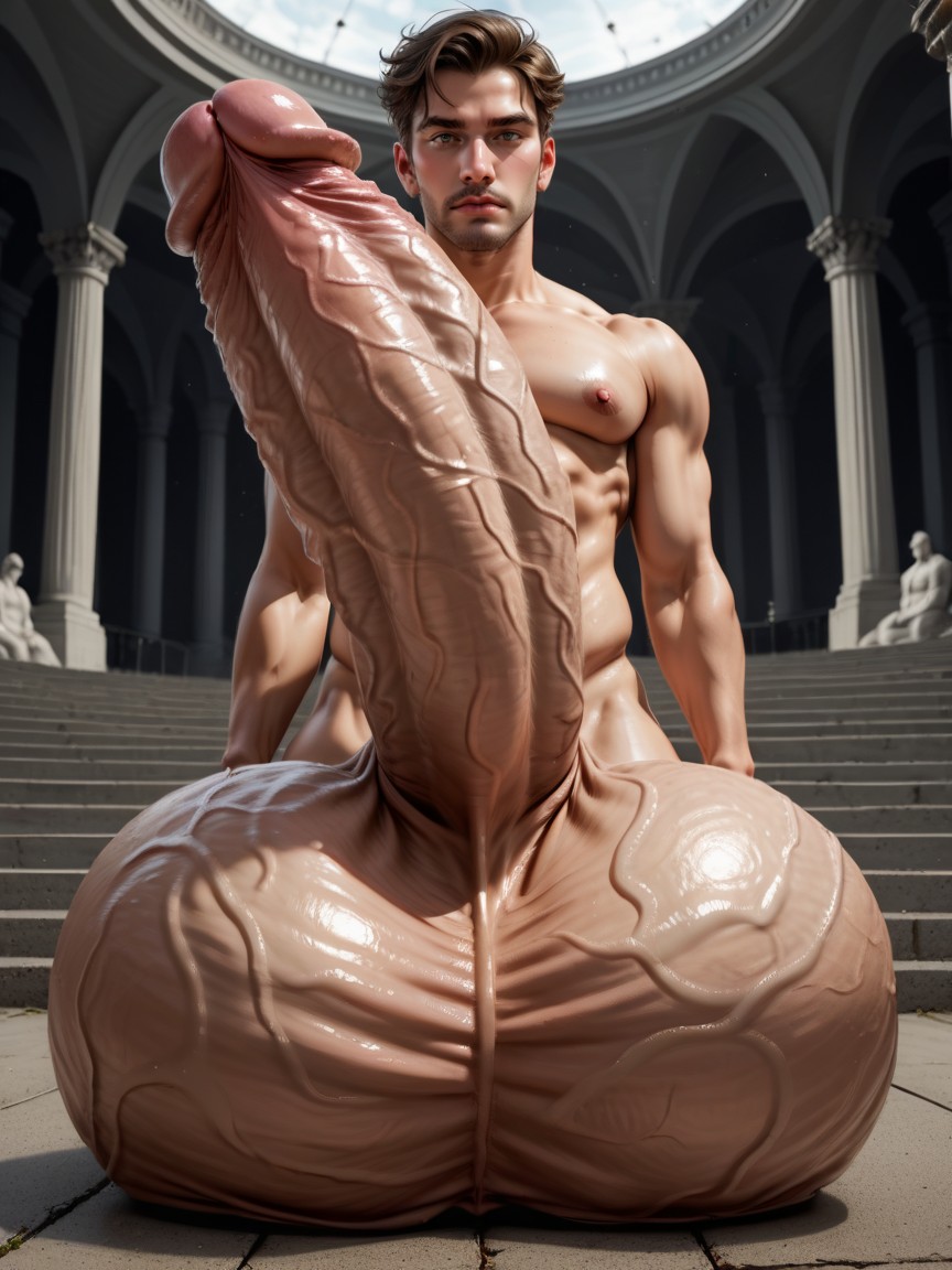 Marble Statue With A Huge Cock, Bulb Glans, Naked Close Up AI Gay Porn