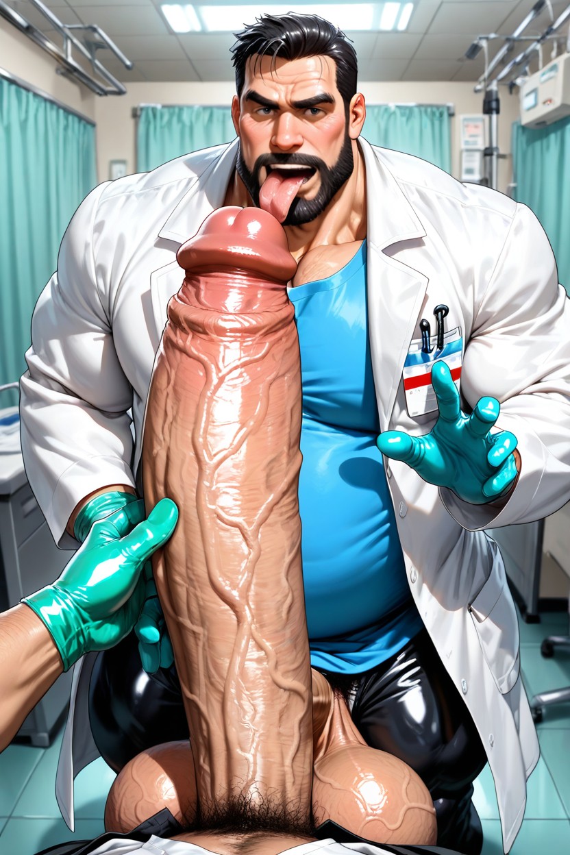 Doctor Wearing Latex Gloves, Arab, Massive Enormous Giant Hyper Cock AI Gay Porn