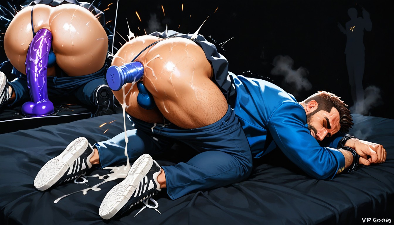 Shaved Brown Hair, Hot Cum Dripping Down Ass, Silhouette Of God Of Thunder Controlling Dildo AI Gay Porn