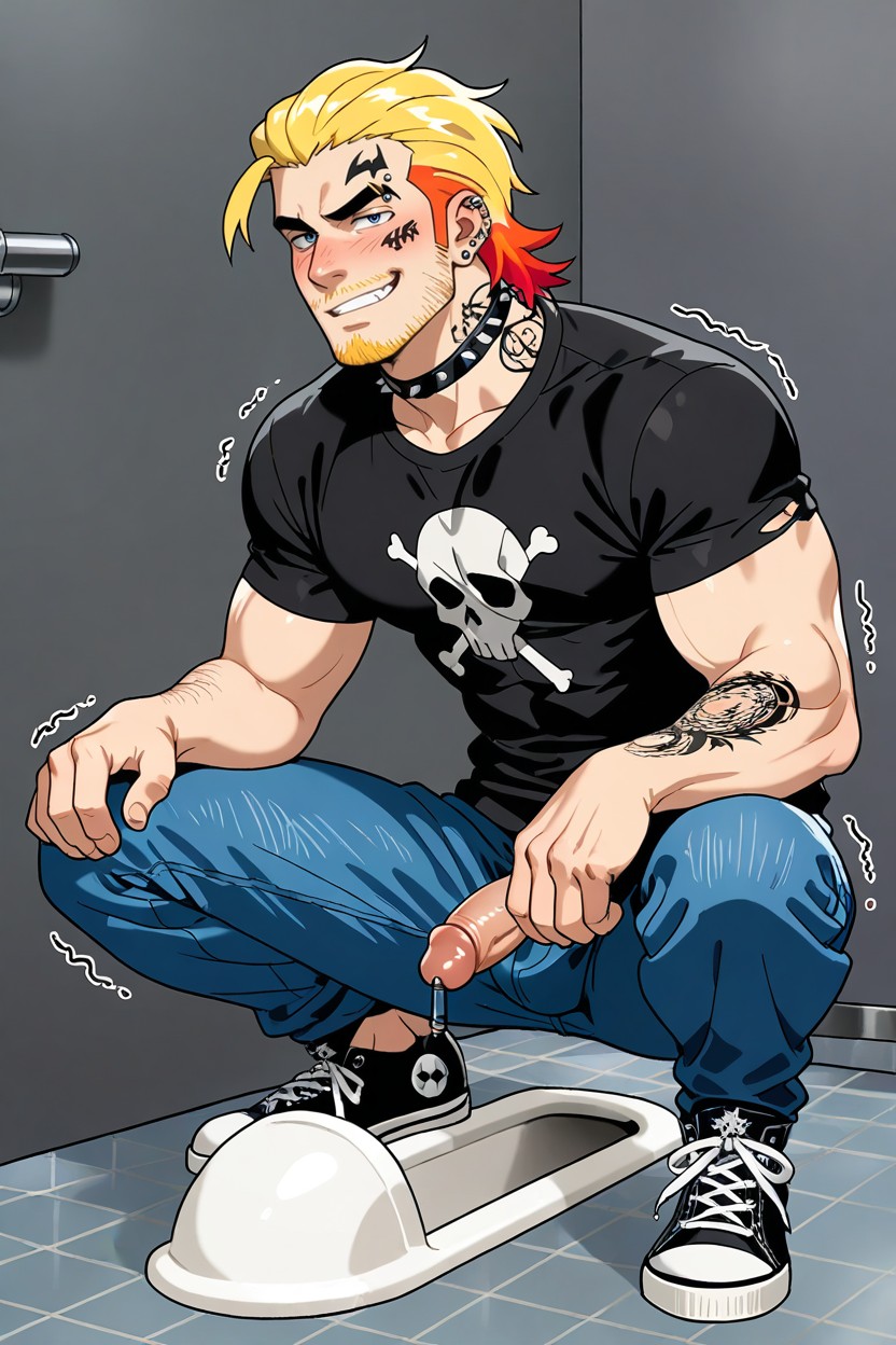 Blonde Multicolor Hair, Milking Machine, Foot Tall Punk AI Gay Porn