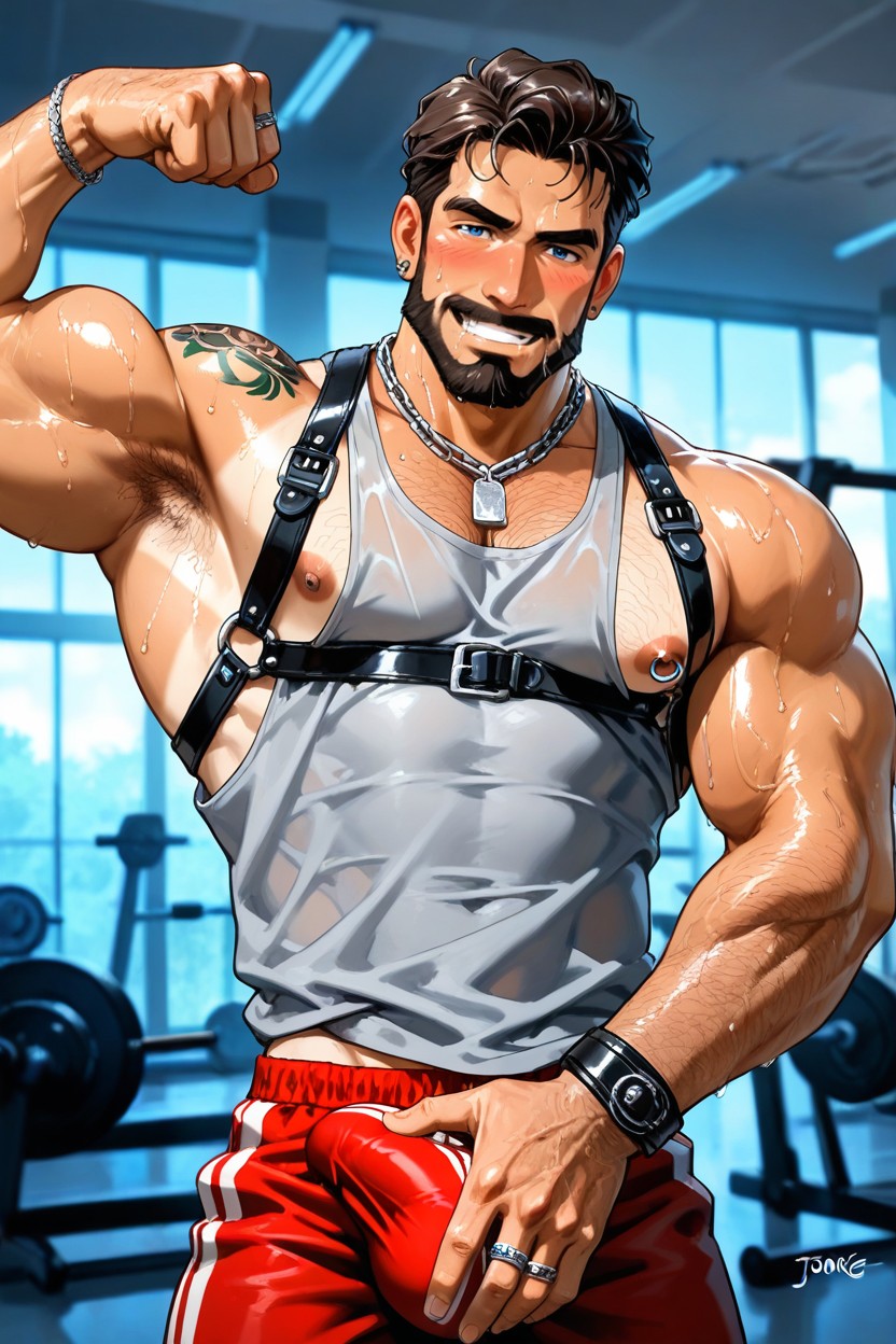 Bro, Leather Harness, Leather Armbands On Both Arms AI Gay Porn