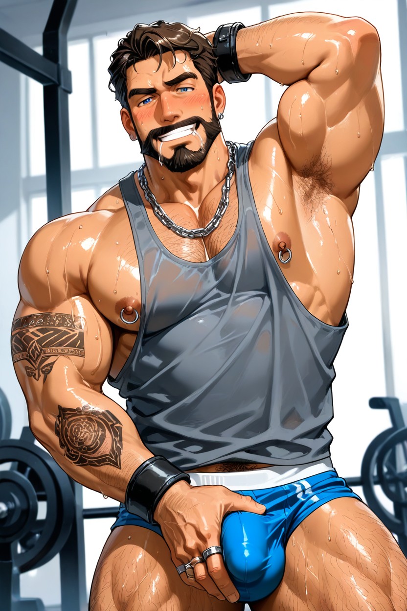 Nipple Rings, Sweating, At The Gym AI Gay Porn