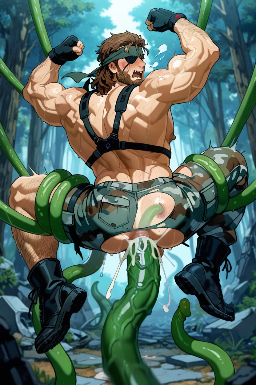 Forest, Black Fingerless Leather Gloves, Combat Boots AI Gay Porn